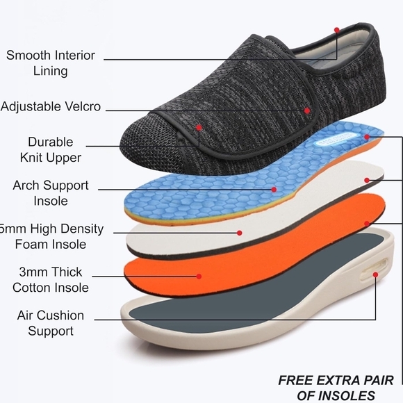 Youyun Diabetic Black and White Slip-On Sneakers/X - Wide Velcro Shoe/Unisex - Picture 3 of 13